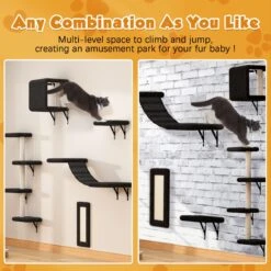 Coziwow Wall Mounted Shelves Set Cat Tree & Frisco Wooden Wall Mounted Stainless Steel Cat Feeding Station With Bowl -Meow Meals 947694 PT4. AC SS1800 V1693600694