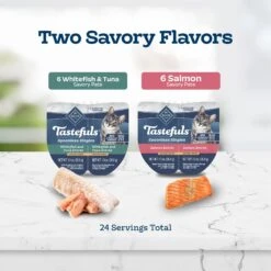 Blue Buffalo Tastefuls Spoonless Singles Whitefish, Tuna & Salmon Entree Variety Pack Adult Pate Wet Cat Food, 2.6-oz Twin Pack, Case Of 12 -Meow Meals 954222 PT3. AC SS1800 V1695051957